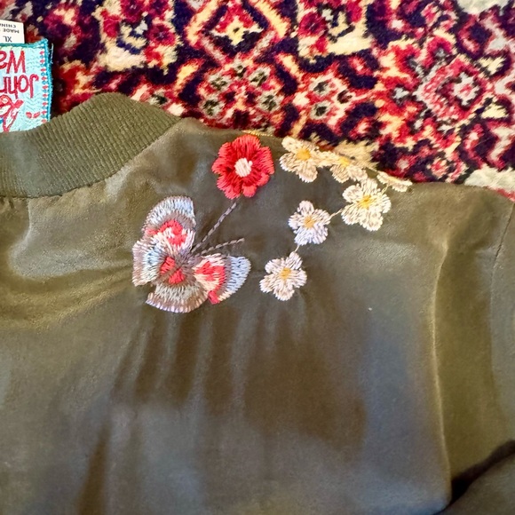 Johnny Was Olive Floral Bomber Jacket - Picture 6 of 6